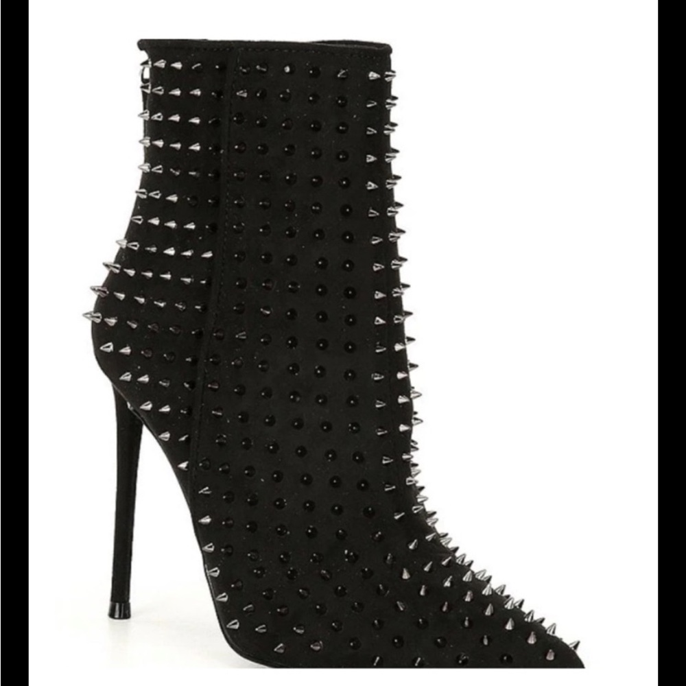 Steve Madden Black Virtuous-S Metallic Spiked Stilletto Booties Boot 6 New